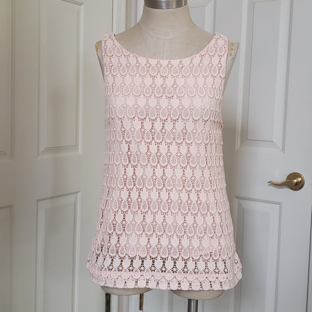 Ann Taylor Peach Blush Pineapple Crochet Lace Sleeveless Top MEDIUM Coquette - Picture 3 of 12